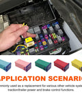 Top Shelf Road Ready Square Auto Fuses 10 Piece Assorted Kit Covers 20 Through 60 Amp in vehicle fuse box shown with hand.