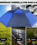 Heavy Duty Golf Umbrella With Windproof Vented Double Canopy And Swift Auto Open delivers no sweat storm shielding for dope rain coverage outdoors.