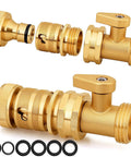 Brass Garden Hose Quick Connect Set With Shutoff Valve, Three Quarter Inch Fittings, Heavy Duty Locking Shutoff, 2 Pack