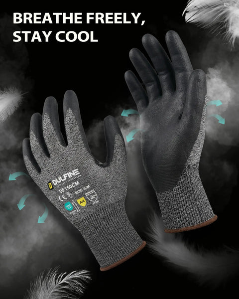 Cut Resistant Work Gloves A4 For Men And Women 3 Pairs Pack Ideal For Warehouse Tasks And Metal Or Glass Handling PU Coated Palms