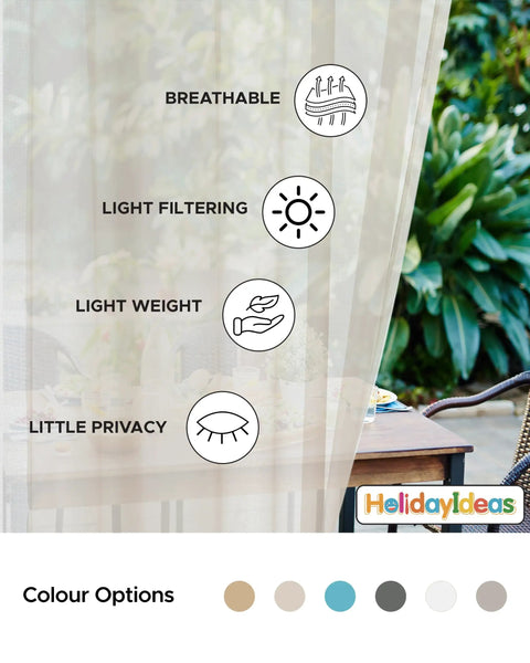All Weather Outdoor Sheer Curtains 6 Pack For Patio And Porch, Rod Pocket Beige 54x84 Inches showing light filtering features.