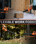 Cordless Leaf Blower 21V With Dual 2.0Ah Batteries And Fast Charger Lightweight Battery Powered Blower For Yard Work Lawn Care Deck And Patio Cleanup Easy Start And Quick Recharges shown in short and long forms
