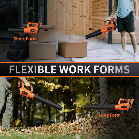 Cordless Leaf Blower 21V With Dual 2.0Ah Batteries And Fast Charger Lightweight Battery Powered Blower For Yard Work Lawn Care Deck And Patio Cleanup Easy Start And Quick Recharges shown in short and long forms