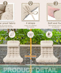Outdoor Chaise Lounge Cushion Set 66 By 21 By 4 Inch Waterproof And Fade Resistant For Patio And Poolside Includes Headrest Pillow Tie Straps Replaces Rocking High Back Cushions Light Beige Set Of 2 showing waterproof fabric, straps, and fluffy texture.