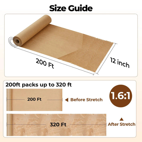 Eco Friendly Honeycomb Packing Paper Roll Pro Grade 12 Inch By 200 Foot Biodegradable Kraft Cushioning size guide image