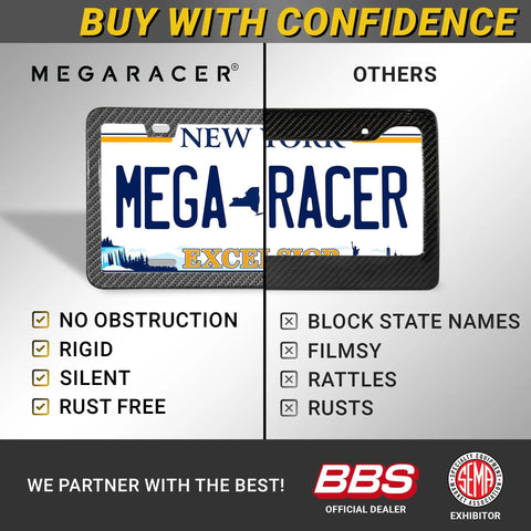 Fresh Black Carbon Fiber License Plate Frames Two Pack Slim Heavy Duty Auto Accessories displaying features and comparisons.