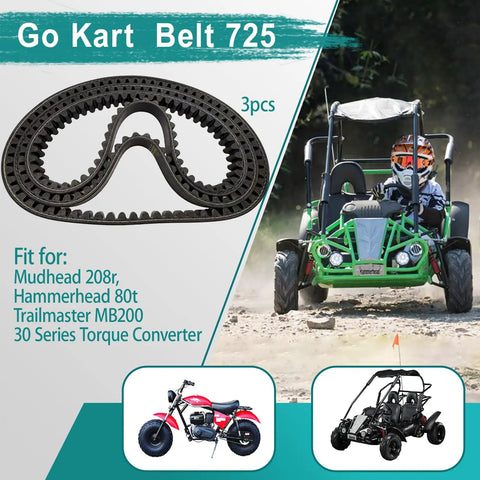 Beefed Up 725 CVT Drive Belt Kit For 30 Series Go Karts - Replacement Belt Pack Fits Hammerhead 80T, Mudhead 208R, Trailmaster MB200