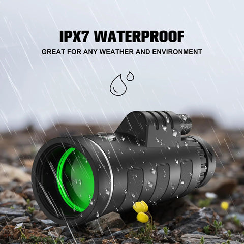 40x60 Monocular Telescope With Phone Adapter And Carry Case High Powered Compact Monocular For Wildlife Watching, Hunting, Camping, Travel And Outdoor Adventures. IPX7 waterproof monocular in rain