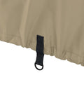Fairway Long Roof Four Person Golf Cart Quick Fit Cover For Yamaha Club Car EZ Go Weatherproof Shield Against Sun Rain And Dirt Light Khaki showing tie-down strap