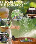 Dope Solar Bird Bath Fountain Pump With 8 Nozzles For Garden Pond And Pool, eco friendly solar water feature in multiple settings.