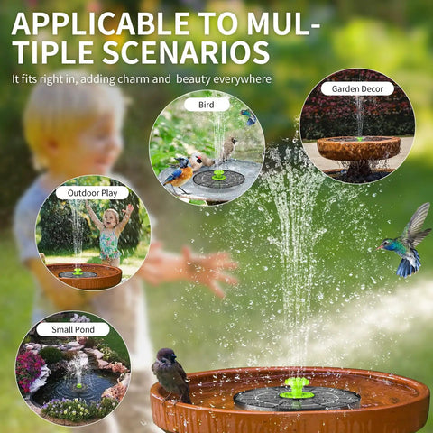 Dope Solar Bird Bath Fountain Pump With 8 Nozzles For Garden Pond And Pool, eco friendly solar water feature in multiple settings.