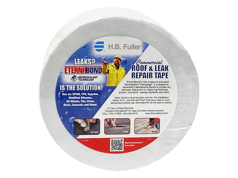 Roof Seal Repair Tape White 4 Inch By 50 Foot 35 Mil Thickness UV Stable Micro Sealant One Step Waterproof And Airtight Sealant For RV Roofs Metal Roofs Siding Drains Boats And More product packaging