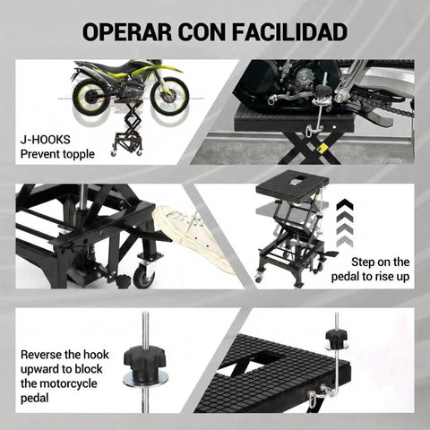 Diagram showing Foot Powered Hydraulic Motorcycle Lift Jack With 350 Lbs Capacity No Sweat Easy Lift Wide Deck And Locking Wheels Red