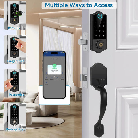 No Sweat Smart Fingerprint Door Lock With Handle Set App Control Keyless Entry Deadbolt For Front Door Mobile Access Touchless Auto Lock Rock Solid Protective Shield