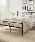 Queen Size Bed Frame With Integrated Headboard, Hella Sturdy Steel Base, Built Like A Tank For Serious Support, Zero Box Spring Drama Required, Effortless Assembly Design In Classic Matte Black in a well-decorated bedroom.