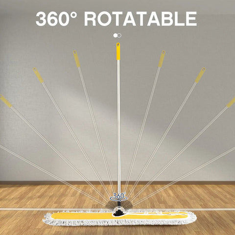 Pro Grade Heavy Duty 2 Pack Industrial Dust Mops With Swivel Heads And Extended Handles; 360° rotatable design for effective cleaning.
