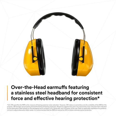 Optime 98 Earmuffs H9A Over The Head Yellow Boss Level Comfort With 24 dB NRR Stainless Steel Headband Delivers Low Pressure Fit And All Day Wear Tilt Earcups For Custom Comfort Great For Worksite Noise Up To 98 dBA