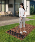 Person using Long-Handled Lawn Leveling Rake With Adjustable 0-180 Degree Angles, Stainless Steel Base Plate Measuring 35.83 by 9.84 Inches