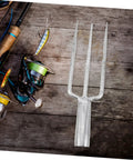 All In One Prong Head Fishing Fork And Garden Tool For Spearfishing Weeding And Digging Heavy Duty Workhorse on wooden deck