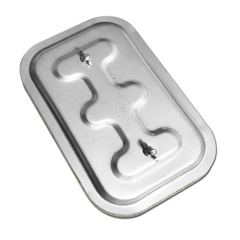 Grease duct access door, 10 x 6 inches, metal panel with two latches.