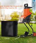 Beast 1800W Electric Wood Chipper Shredder with 50L bag on lawn, dimensions and capacity shown; for yard cleanup, mulching debris.
