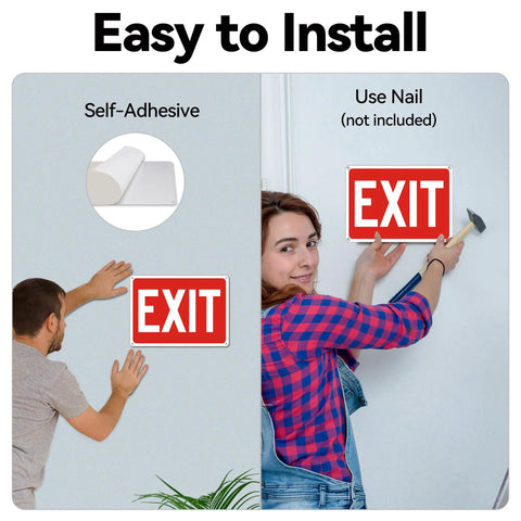 5 Pack Exit Signs For Doors And Walls, High Visibility Red Safety Stickers, Premium Self Adhesive Vinyl, Easy To Install, Durable Wall Or Door Mount, Ideal For Office Buildings, Schools, Retail Stores, And Commercial Spaces on wall