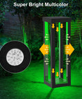 Solar Patio Floor Lamp 2 Pack Waterproof RGB Color Changing Garden Path Lights with super bright multicolor feature in a backyard setting.