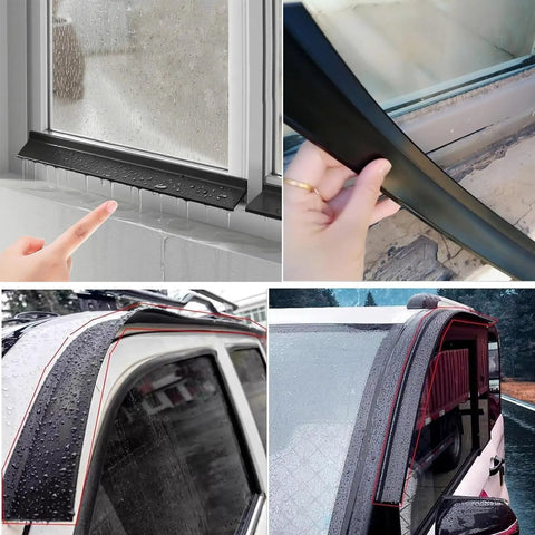 Heavy Duty Self Adhesive Rubber Rain Drip Guard For Doors And Windows 9 Feet waterproof diverter shown on window and car roof