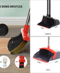 Extended Telescoping Broom And Dustpan Set With Adjustable Handle for Zero Bend Sweeping featuring five rows of heavy duty bristles.