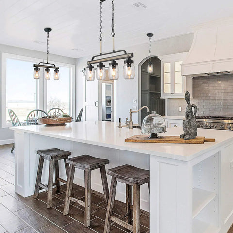 Rustic Mason Jar Chandelier For Farmhouse Kitchen Island Lighting With Metal Finish And Glass Pendant Three Clear Mason Jars Hanging