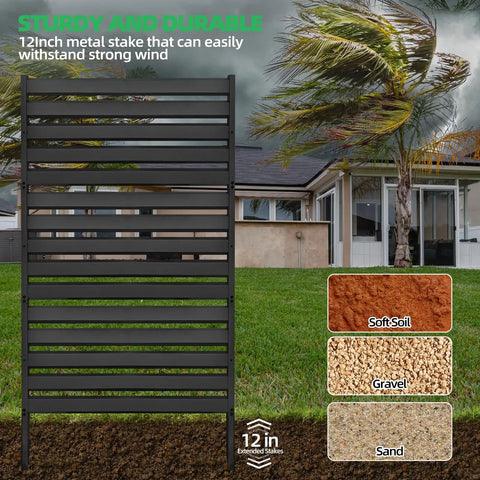 Privacy Fence Panels For Outdoor AC Unit And Trash Can Enclosure Black Weather Resistant No Dig Backyard Fencing 60 Inch High