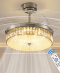 42 Inch Dimmable Fandelier Ceiling Fan With Light And Remote Control, 6 Speed Retractable Blades, Reversible Motor, crystal design