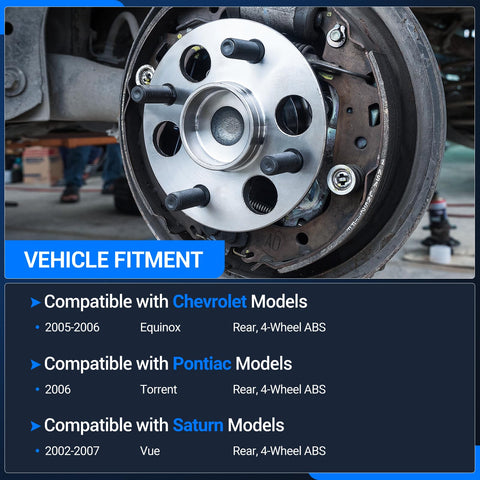 Rear Wheel Bearing And Hub Assembly 5 Lug With ABS Compatible With Chevy Equinox 2005 2006 Pontiac Torrent 2006 Saturn Vue 2002 2007 Rear Left And Rear Right Sides For 4 Wheel ABS Vehicles installed view