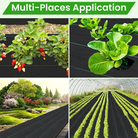 Heavy Duty Weed Barrier Fabric 3.2oz Landscape Material for Garden Beds and Driveways Includes 20 U Shaped Pegs to Secure It Down and Block Weeds Long Lasting Ground Cover for Commercial and Home Landscaping in use in various garden settings