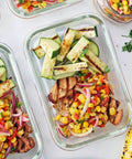 24 Piece Glass Food Storage Set With Airtight Lids, Leakproof BPA Free Meal Prep Containers with grilled chicken and vegetables