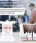 White Thank You Plastic Grocery Bags 11 By 6 By 21 Inches 100 Pack Reusable And Disposable Supermarket Bags displayed on stand