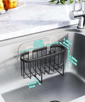 M Shaped Stainless Steel Kitchen Sink Caddy With Dual Mount Options And Rustproof Build in a stainless sink with dimensions shown