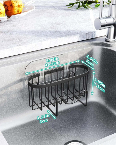M Shaped Stainless Steel Kitchen Sink Caddy With Dual Mount Options And Rustproof Build in a stainless sink with dimensions shown