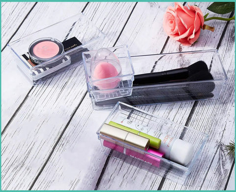 Six Piece Clear Acrylic Drawer Organizer Set For Makeup Cosmetics Jewelry Utensils Gadgets And Office Essentials Versatile Storage Trays