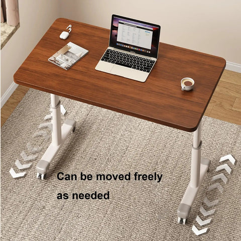 Adjustable Standing Desk With Manual Height Lift For Epic Home Office And Gaming Setup. 47-inch wooden surface with laptop and coffee.