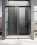 Frameless Double Sliding Shower Door With Adjustable 56 To 60 Inch Width And 76 Inch Height, 8mm Clear Tempered Safety Glass, Matte Black Stainless Steel Hardware, Reversible Left Or Right Door, Modern Bathroom Upgrade