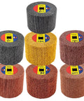 7 Pcs Abrasive Drawing Wheel Burnishing Wheel Finishing Drum For Metal Surface Conditioning Tool Drum 4.7 Inch By 4 Inch With Grits 60 80 120 180 240 320 600 Non Woven Fiber Pro Grade Polishing Set displayed in various colors and grits