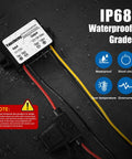 DC 24V To 12V Buck Converter 60W 5A Waterproof Regulator with cables and protective case, IP68 rating, for golf carts.