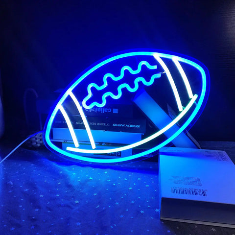 Blue Football Shape Neon Light Sign LED USB Powered Wall Decor For Bedroom Kids Game Room College Party And Christmas Gifts
