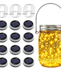 Mason Jar Solar Lights Set Of 12 With 30 LED Fairy Lights Warm White Outdoor String Lights Weatherproof With Easy Hang Stainless Hangers