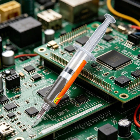 Lead Free Solder Flux Paste For PCB Repair And Electronics High Performance Soldering Flux Compound syringe on circuit board