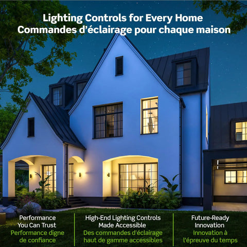 Night view of a house with illuminated windows, promoting Decora Smart WiFi Light Switch With Matter Compatibility for lighting control.