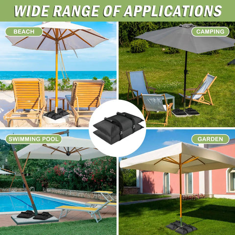 Two Pack 65Lb Fillable Sand Bags For Umbrella Bases, Heavy Duty 1680D Oxford With Inner Pouch, Weatherproof Black Bags, Beach and Garden Use