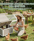 Woman gathering eggs beside Spacious Outdoor Wooden Chicken Coop With Run For 2 To 4 Chickens, Two Nesting Boxes, Backyard Poultry Cage