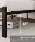 Quick Setup Full Size Metal Bed Frame With Faux Leather Tufted Headboard showing 12 inch under-bed storage and sleek design.